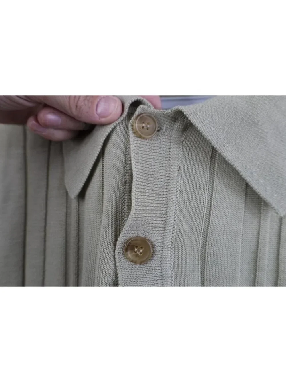 Vintage 90s Streetwear Mens Large Blank Ribbed Knit Collared Polo Shirt Beige